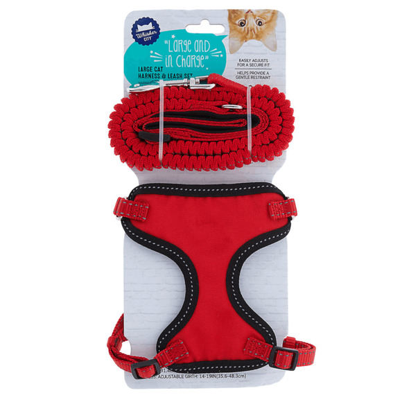 Whisker City Large and In Charge Red Cat Harness Leash Set Adjustable Combo - Picture 2 of 2